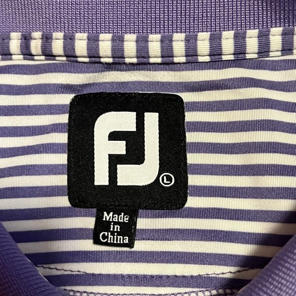 FootJoy FJ Men Golf Purple White Striped Polo Short Sleeve Shirt Size Large Logo - Picture 4 of 7